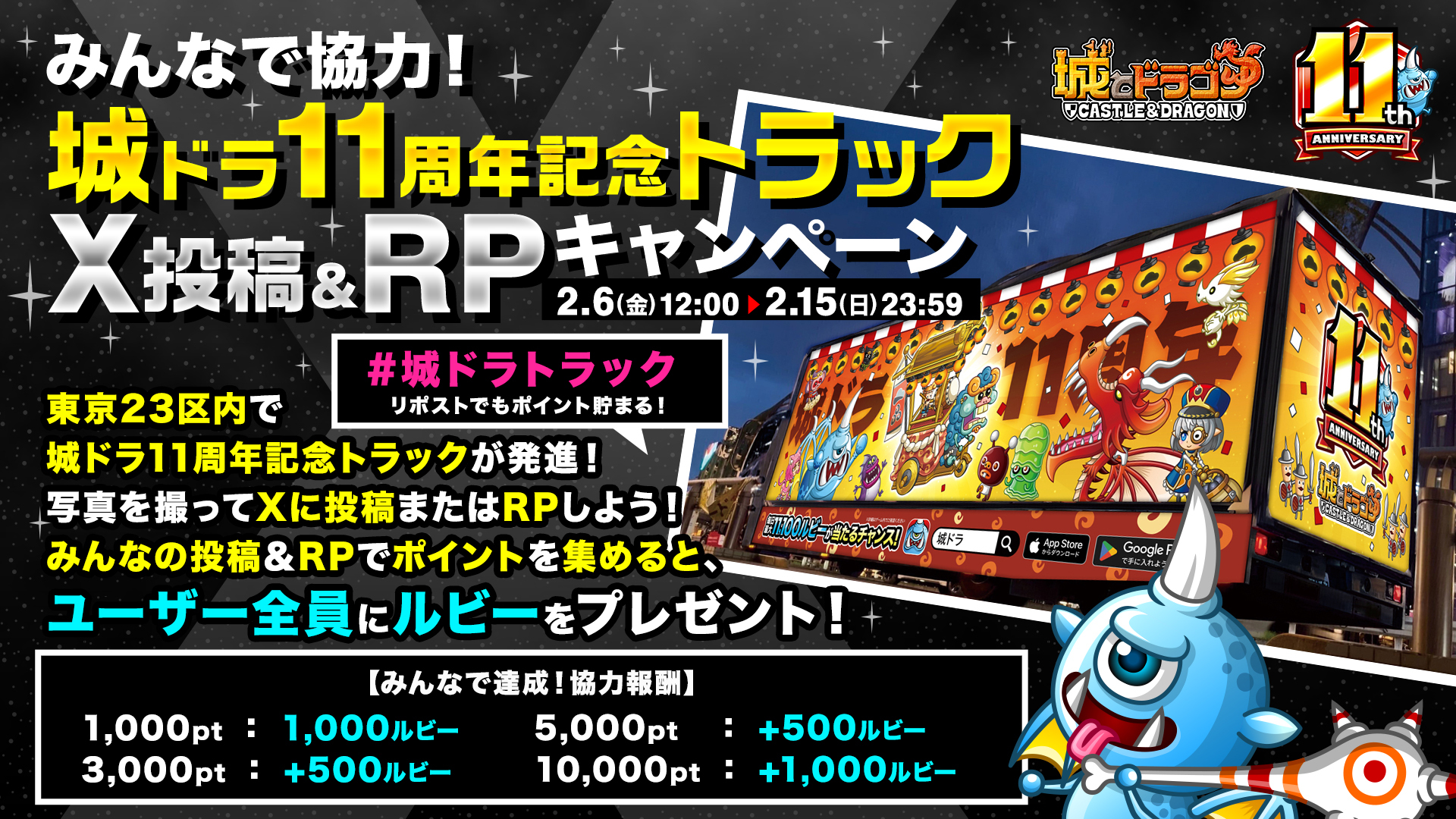 みんなで協力！城ドラ11周年記念トラック X投稿＆RPキャンペーン