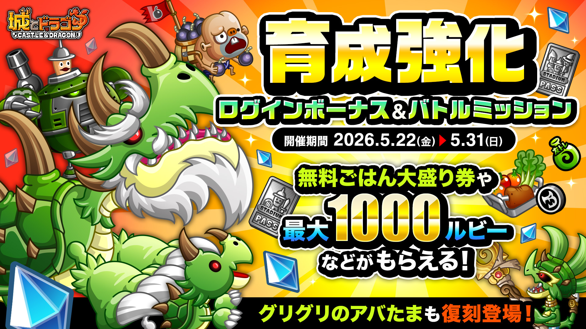 「育成強化ログインボーナス&バトルミッション」など開催